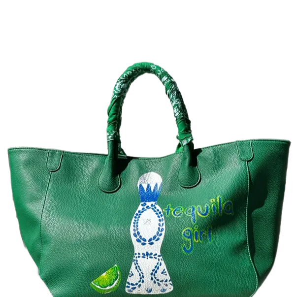 Everyday Vegan Leather Tote - Hand Painted Tequila Girl