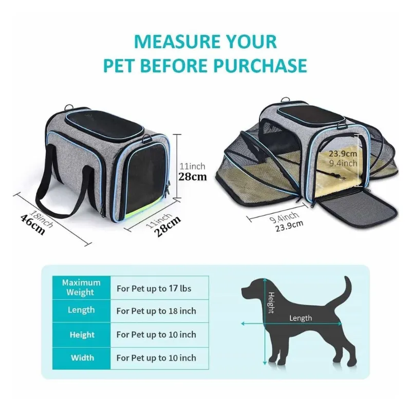 Expandable Comfort Pet Carrier with Mesh Windows