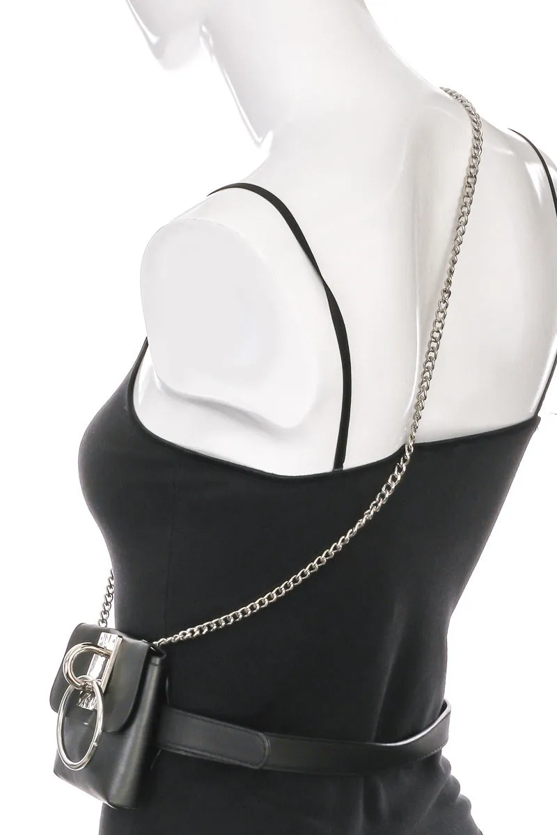 Faux Leather Chain Square Fashion Belt Bag