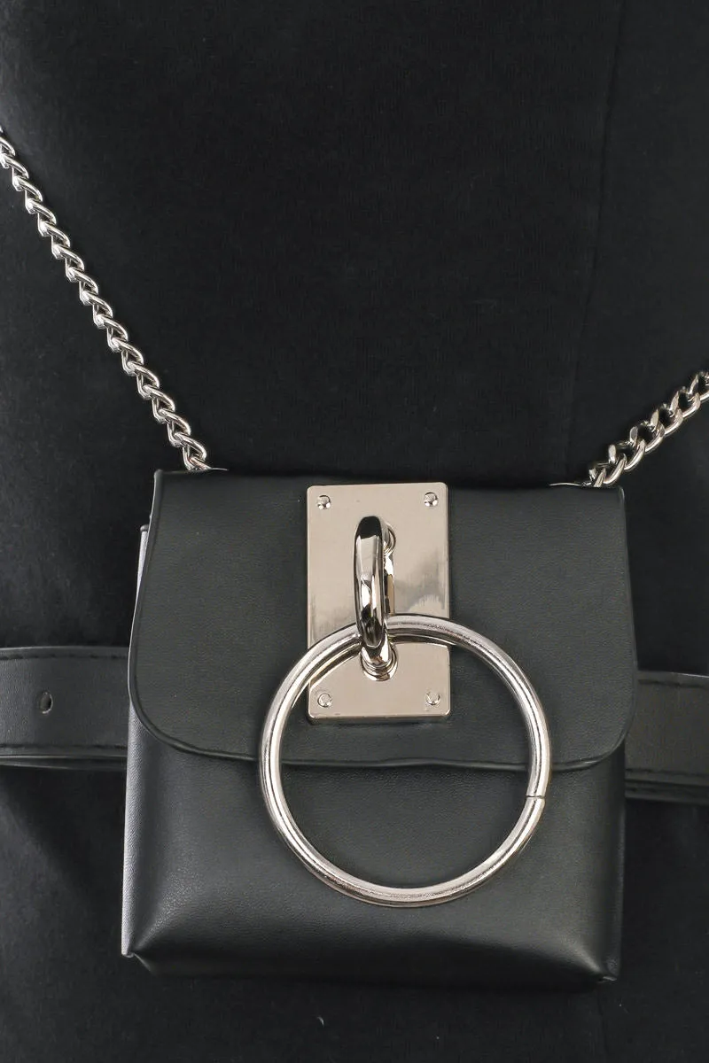 Faux Leather Chain Square Fashion Belt Bag