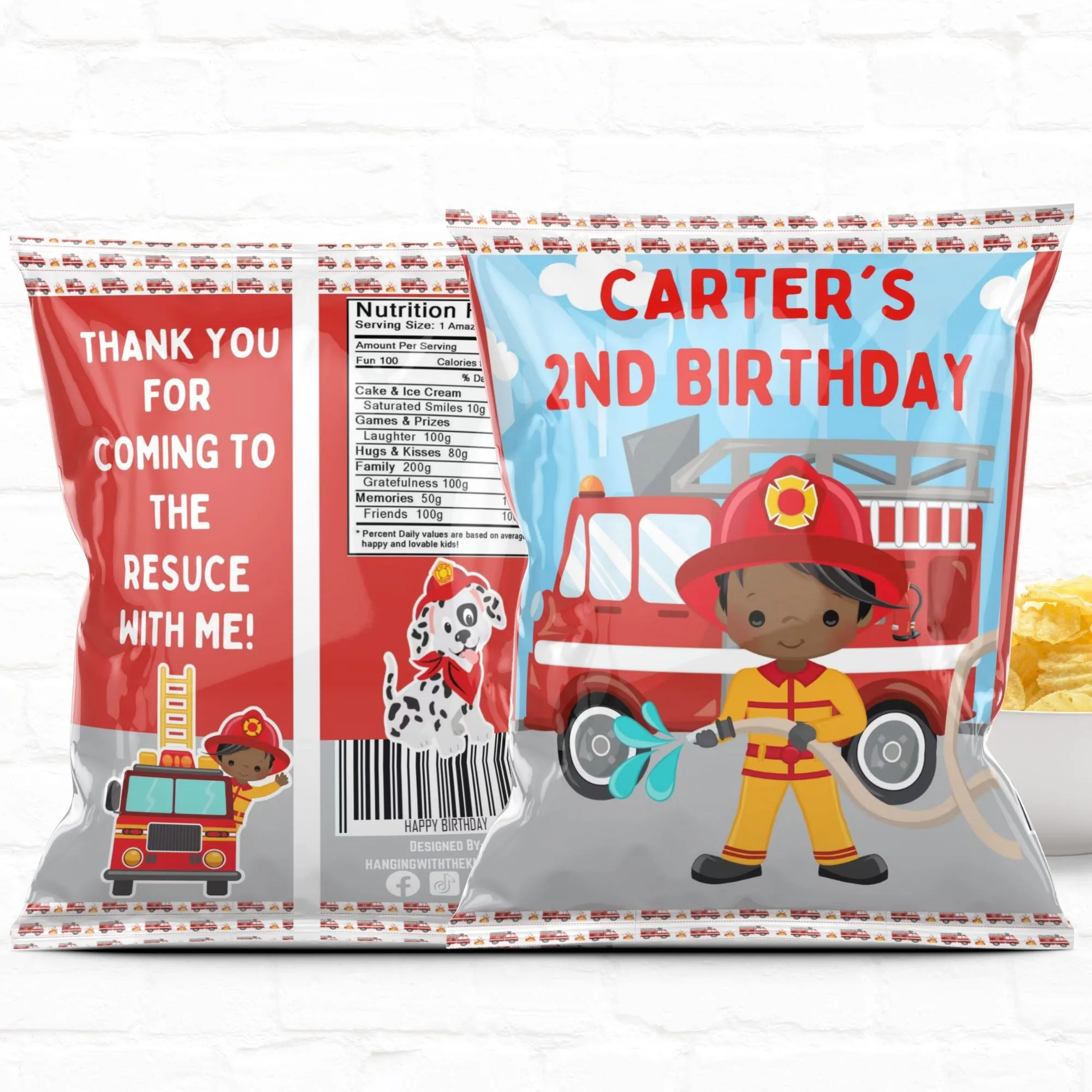 Firefighter Birthday Party Favor Personalized Chip Bags Instant Download