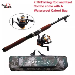 Fishing Reel and Rod Set With Spinning Reel 2.1m Telescopic Fishing Rod Combo