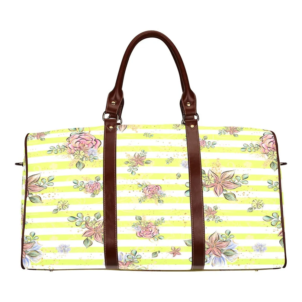 Floral Yellow Stripe Waterproof Travel Bag/Small (Model 1639)