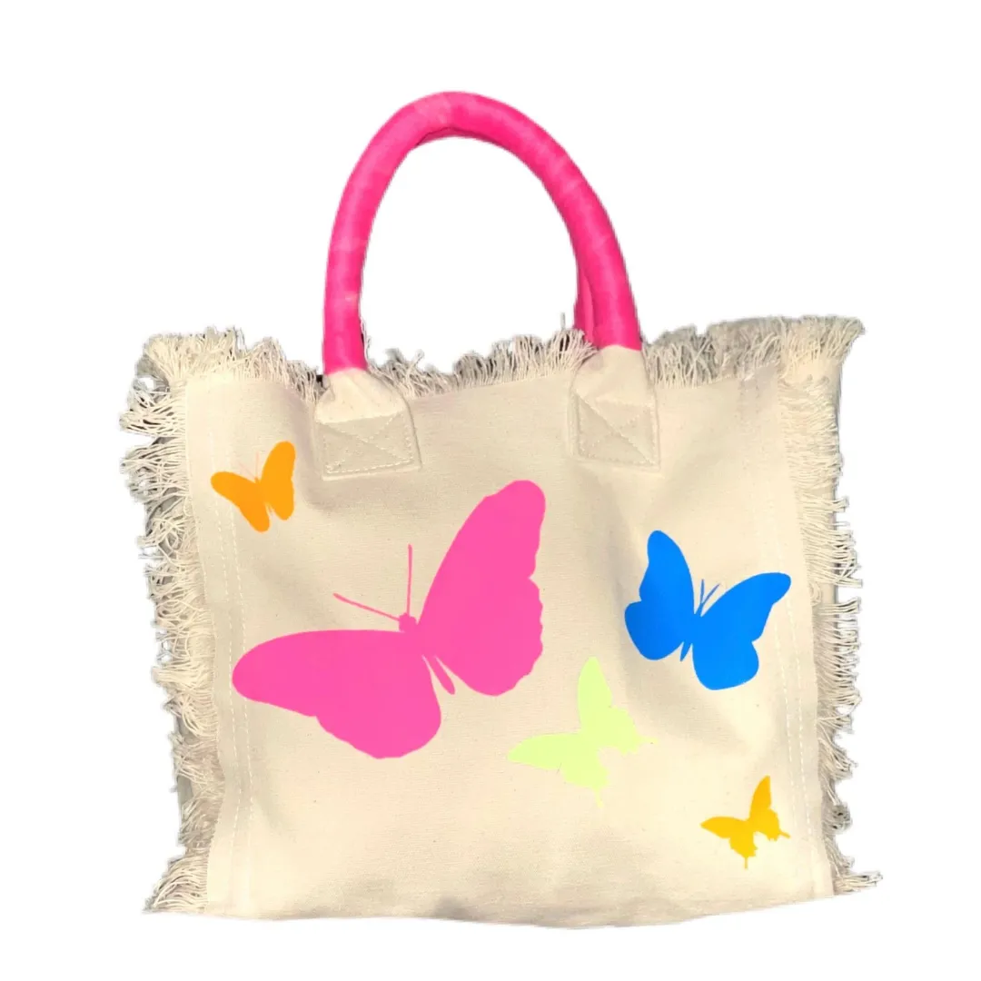 Fringe Butterflies Tote - Cream