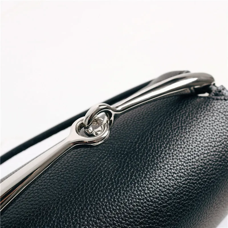 Genuine Leather Round Saddle Top Handle Boston bag