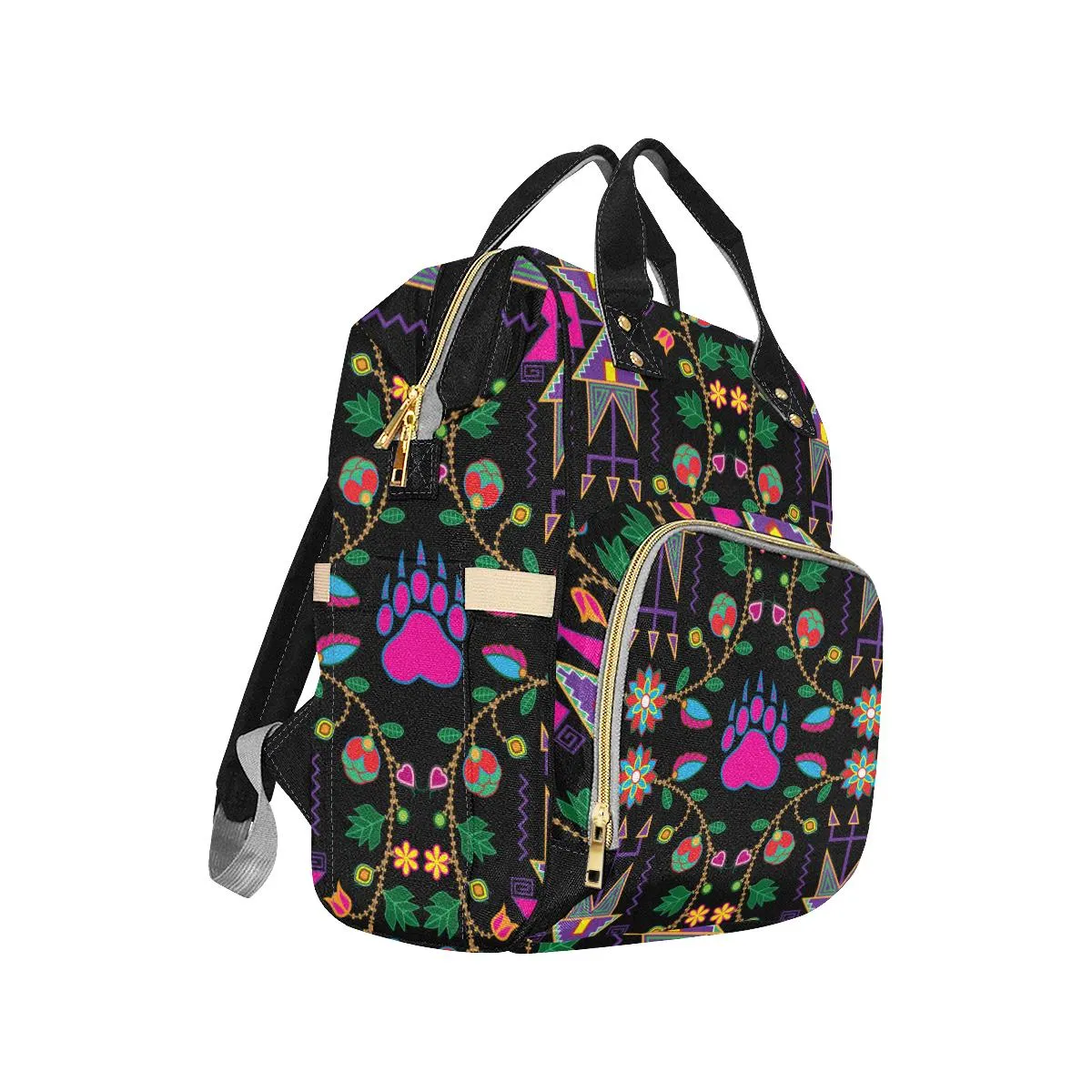 Geometric Floral Fall-Black Multi-Function Diaper Backpack