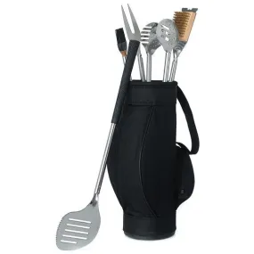 Gift 5 Piece BBQ Tools in Black Golf Bag and Golf Grips