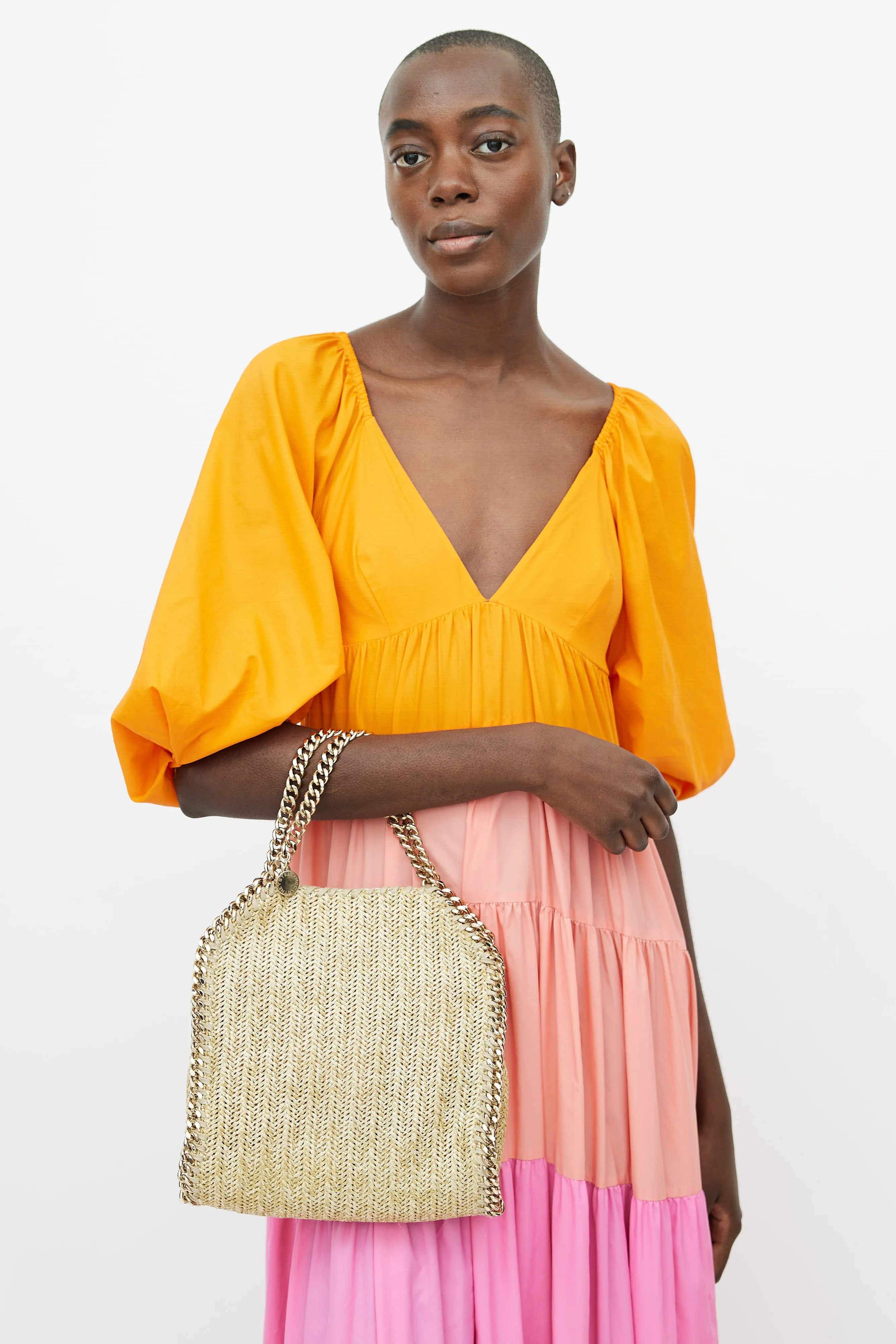 Gold Woven Falabella Crossbody Bag