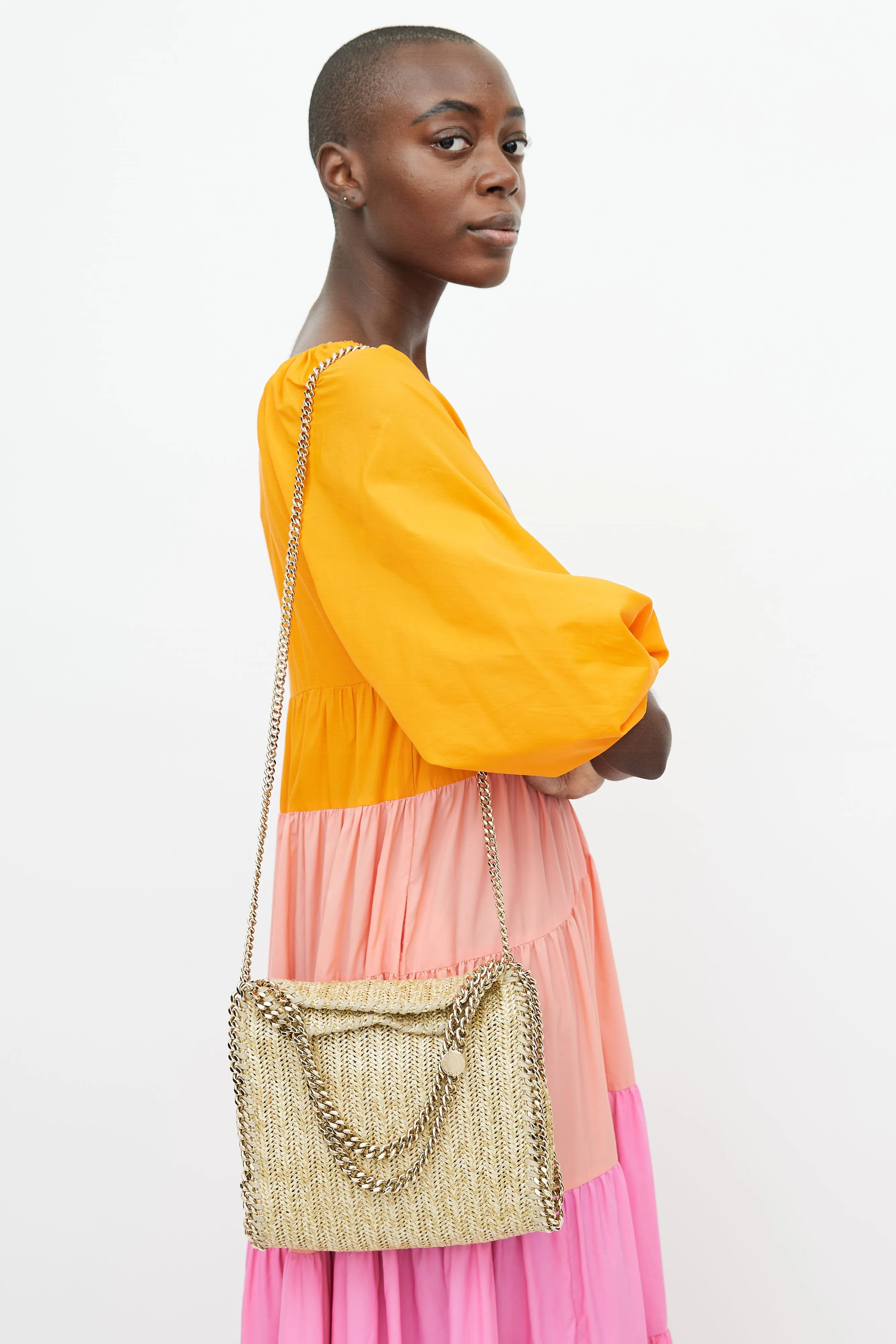 Gold Woven Falabella Crossbody Bag