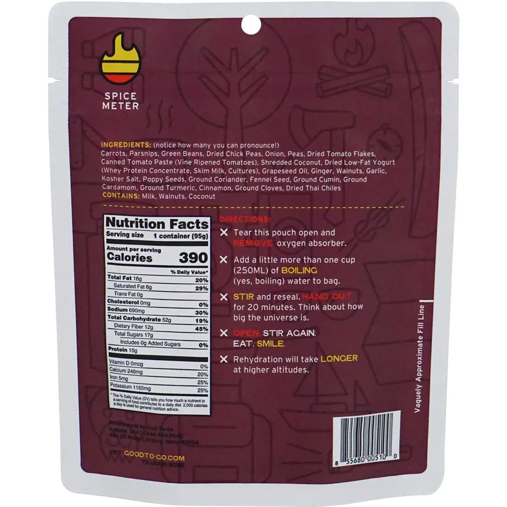 Good to-Go Dehydrated Indian Korma - Single Serving Pouch