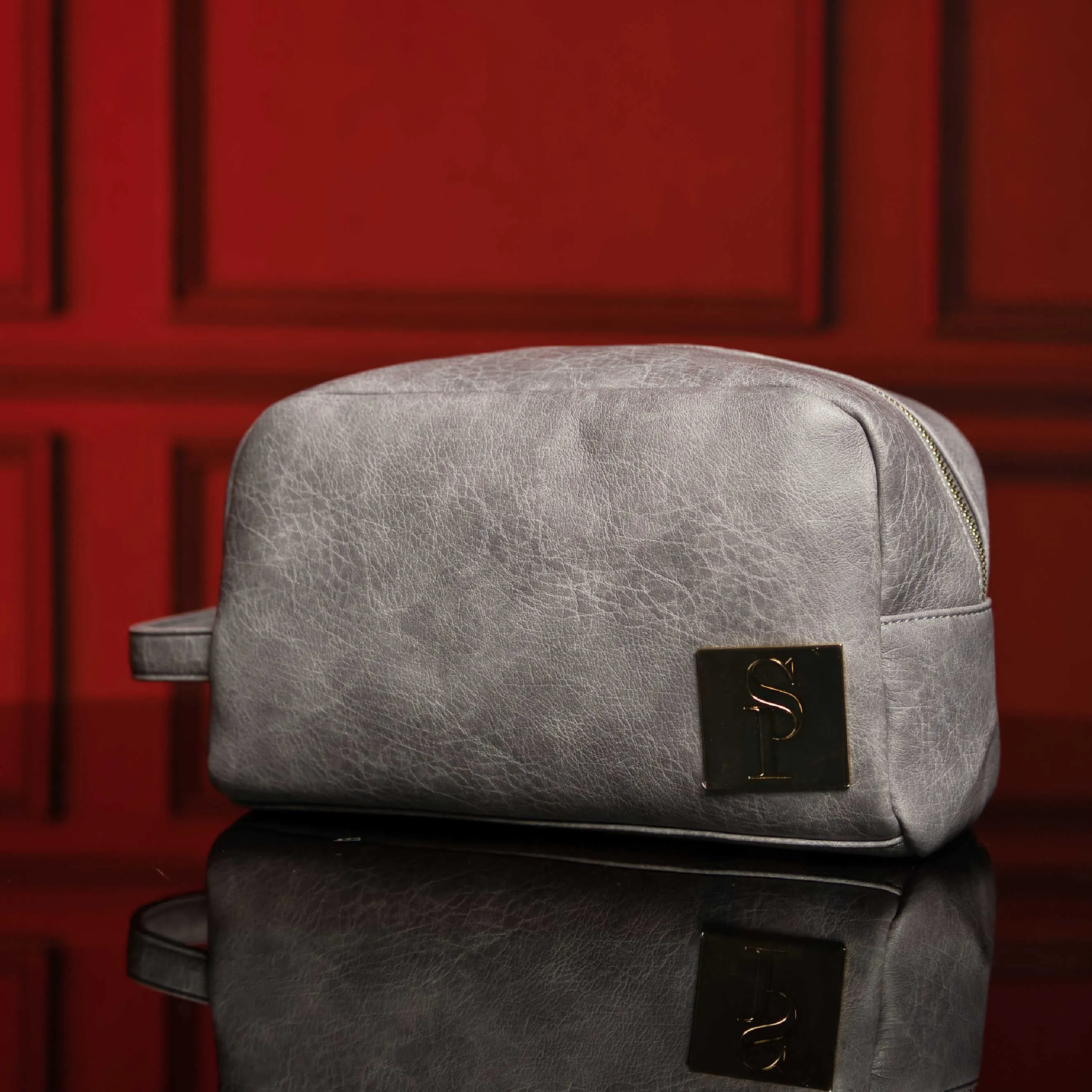 Grey Leather Toiletry Bag