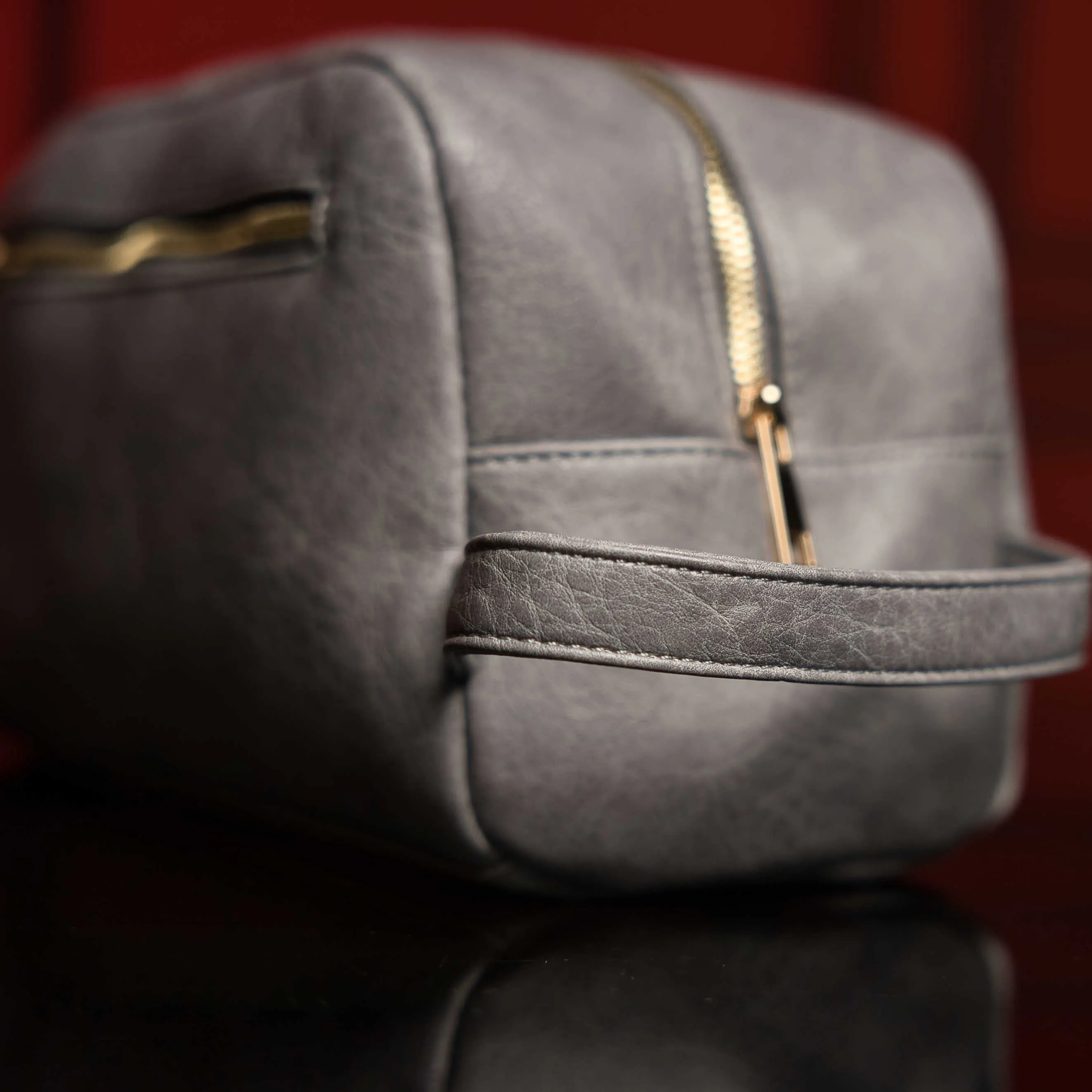 Grey Leather Toiletry Bag