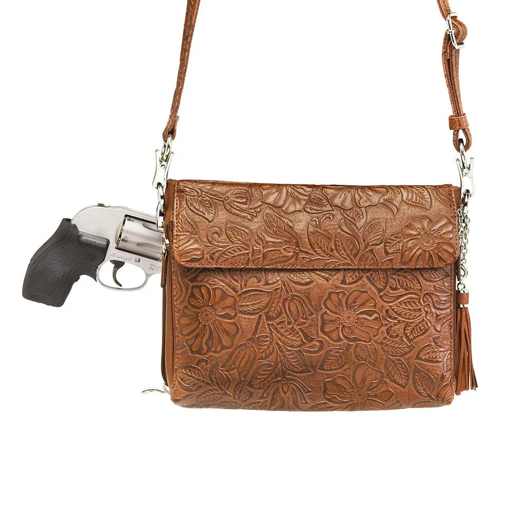 GTM Tooled American Cowhide Clutch W/Carry Conceal Compartment