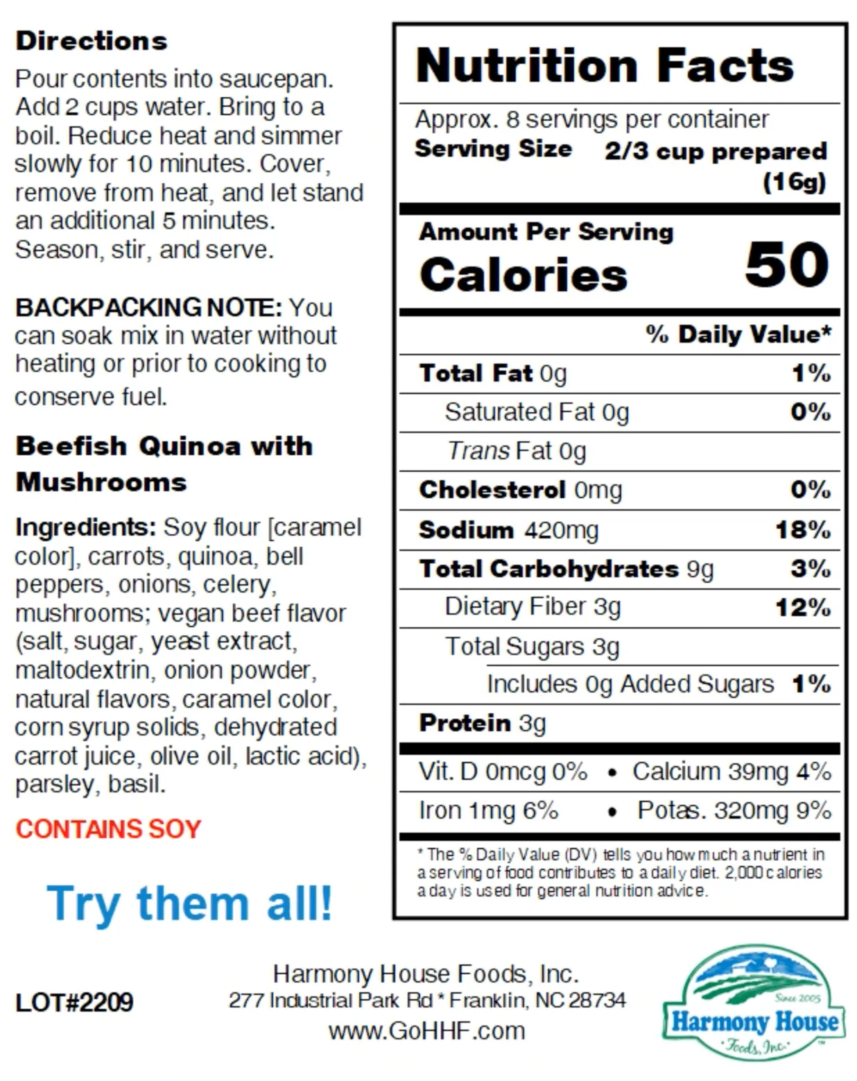 Harmony House Beefish Quinoa with Mushrooms (4.65 oz)