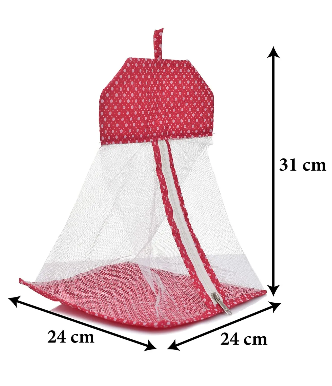 Heart Home Dot Printed Cotton Hanging Mesh Clothes Bag, Organizer For Store Socks, Underwear, Clothespins,Gadget,Cosmetic,Garlic,Onion With Zipper & Hanging Loop- Pack of 2 (Pink)