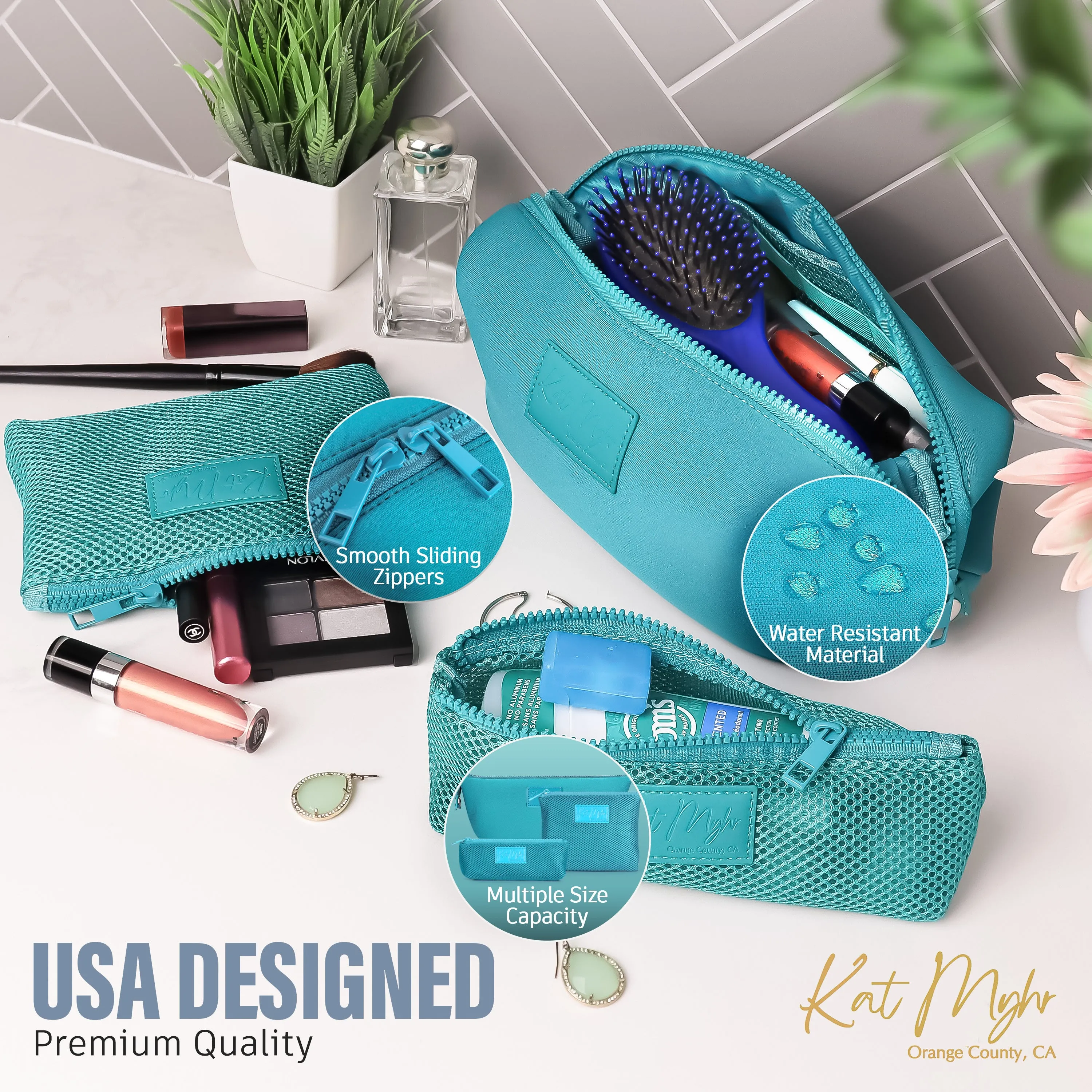 Kat Myhr Neoprene Toiletry Bag Set - Turquoise