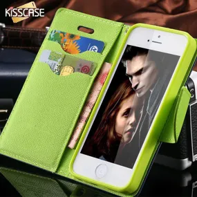 KISSCASE For iPhone 4S Cases New Hit Color Leather Ultra Flip Case For iPhone 4 4S 4G Card Holder Stand Cover Mobile Phone Bag