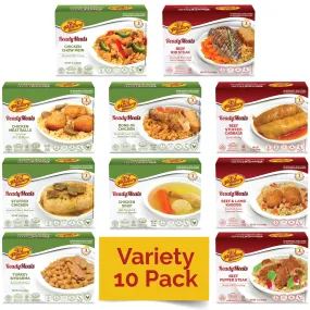 KJ Poultry Kosher MRE Meat Meals Ready to Eat (10 Pack Variety - Beef, Chicken and Turkey) - Protein Food