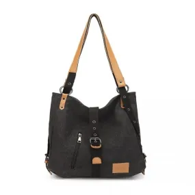 Kono Canvas Hobo Slouch Shoulder Bag and Backpack - Black | Stylish & Versatile for Travel & School