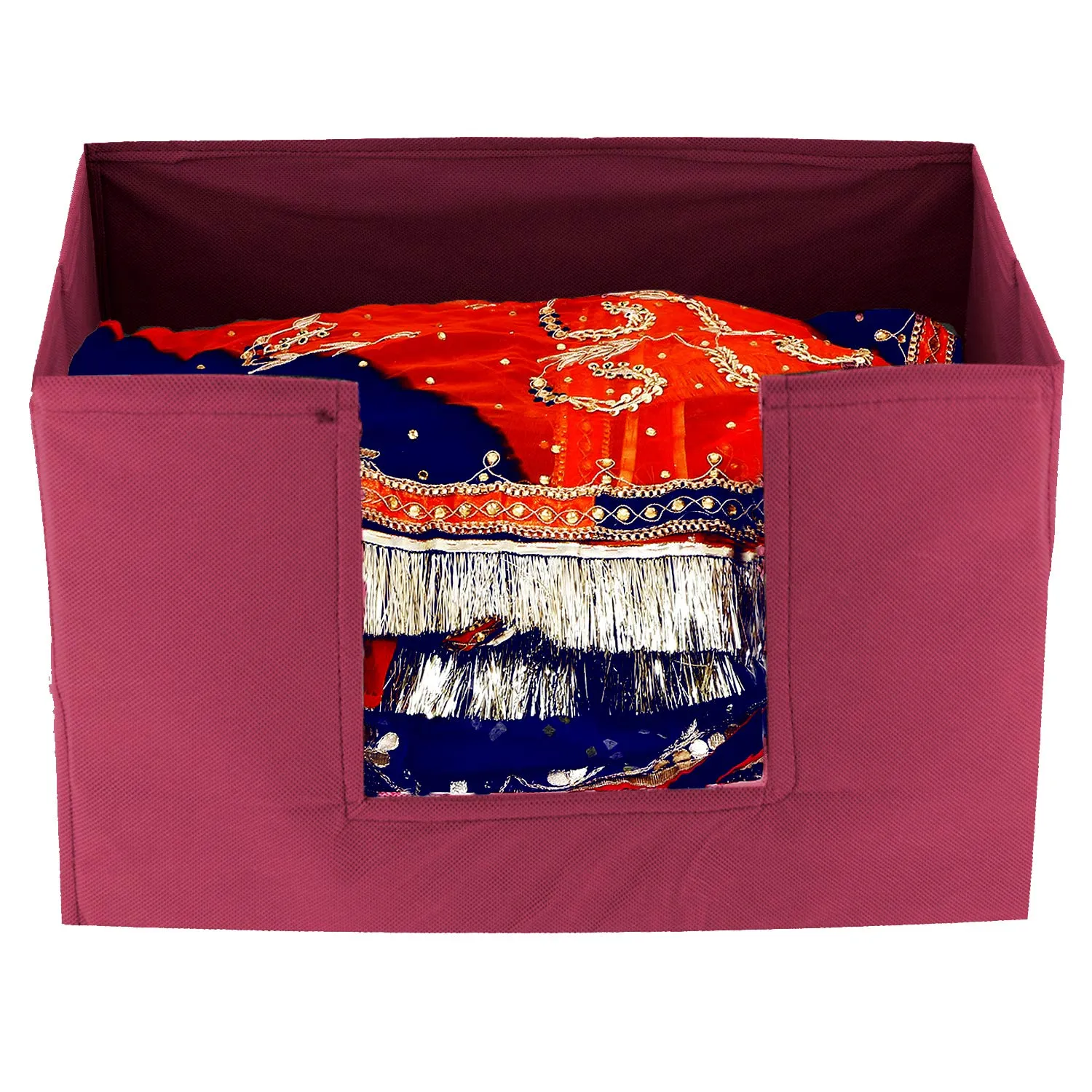 Kuber Industries 3 Pieces Large Capacity Space Saver Closet, Stackable and Foldable Saree, Clothes Storage Bag, Non-Woven Rectangle Cloth Saree Stacker Wardrobe Organizer (Maroon) CTKTC134580