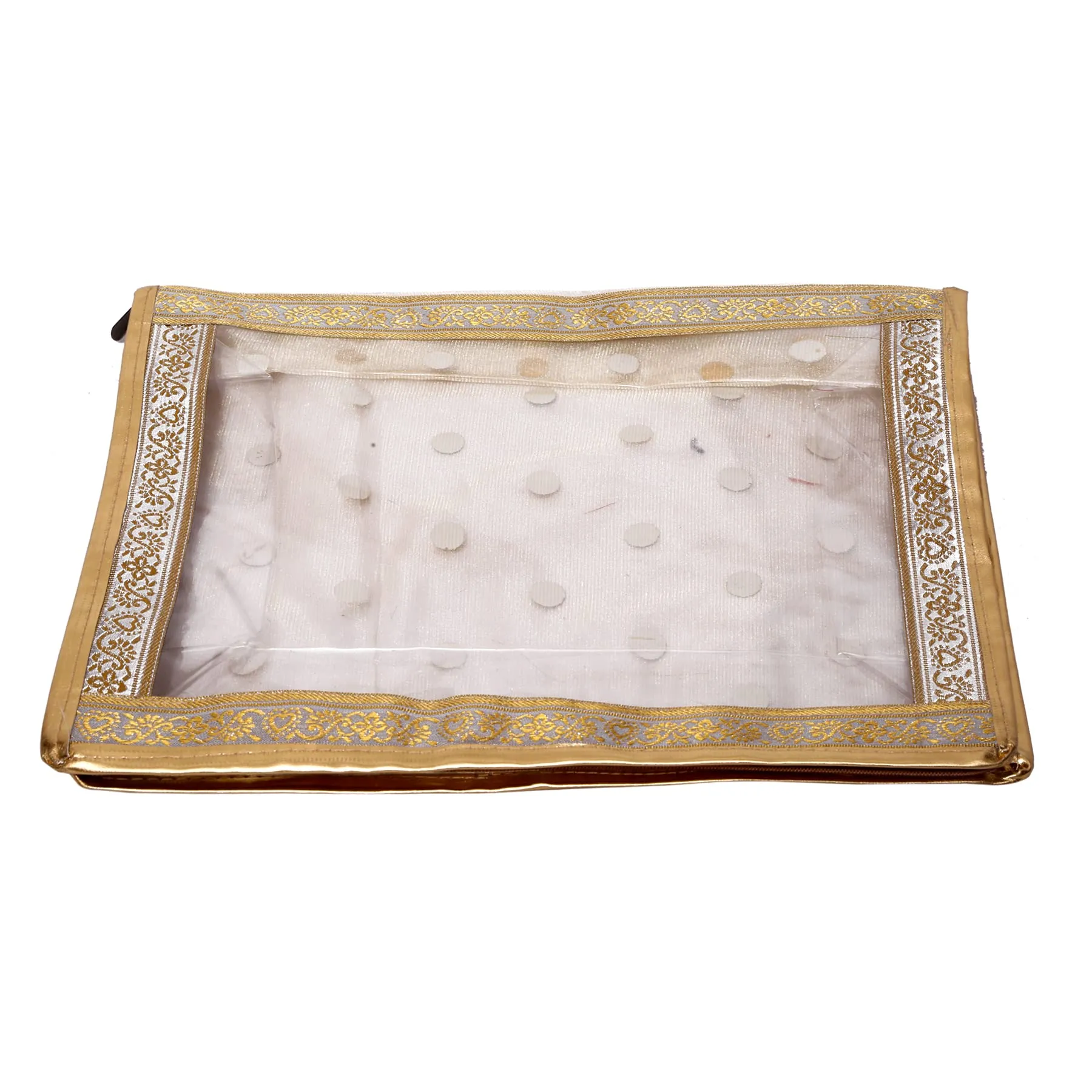 Kuber Industries Dot Printed 3 Piece Transparent PVC Saree Cover/Clothes/Storage Bag Organiser For Wardrobe (Gold)