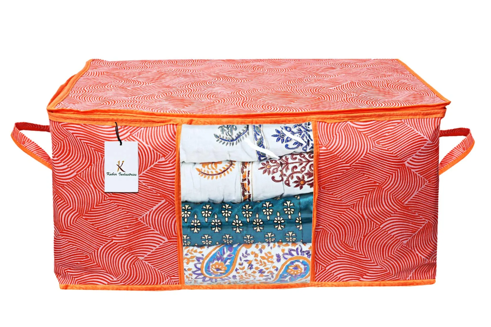 Kuber Industries Leheriya Design Underbed Storage Bag|Storage Organiser|Storage Bag For Clothes Large|Blanket Cover Set of 6 (Orange)