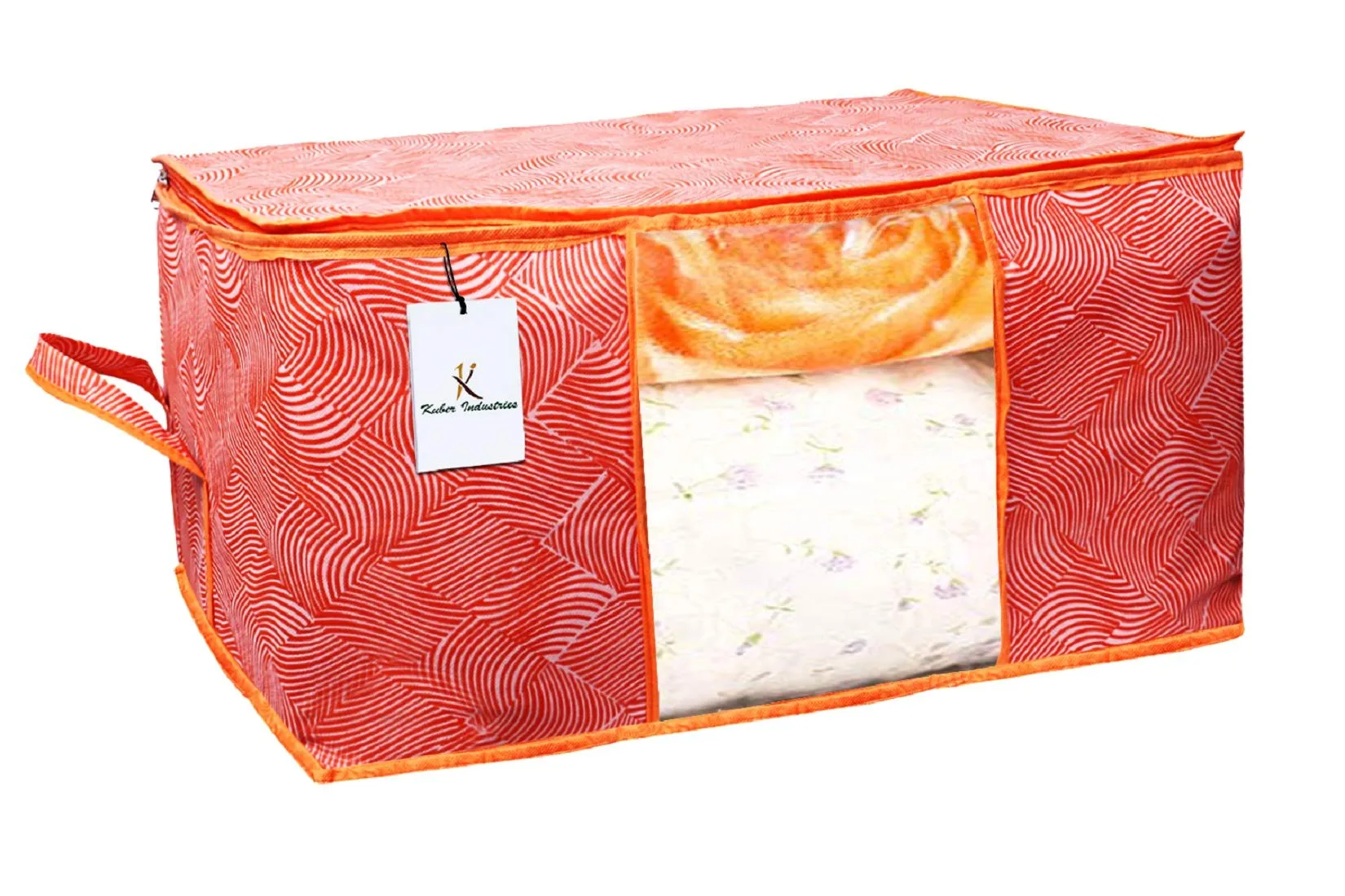 Kuber Industries Leheriya Design Underbed Storage Bag|Storage Organiser|Storage Bag For Clothes Large|Blanket Cover Set of 6 (Orange)