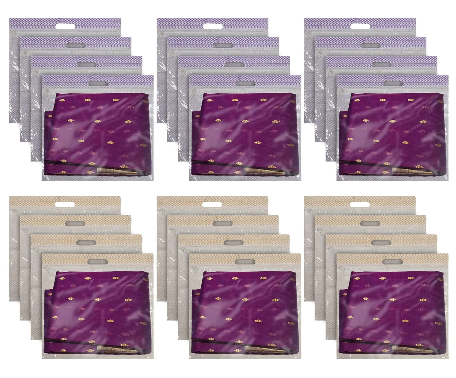 Kuber Industries Non-Woven Single Saree Covers With Transparent Window With Handle Pack of 24 (Purple & Brown)