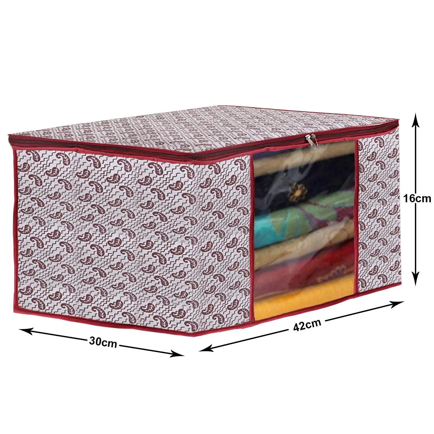 Kuber Industries Paisley Design Non-woven Sarees, Clothes Cover/Organizer With Transparent Window- Pack of 12 (White)-44KM0352