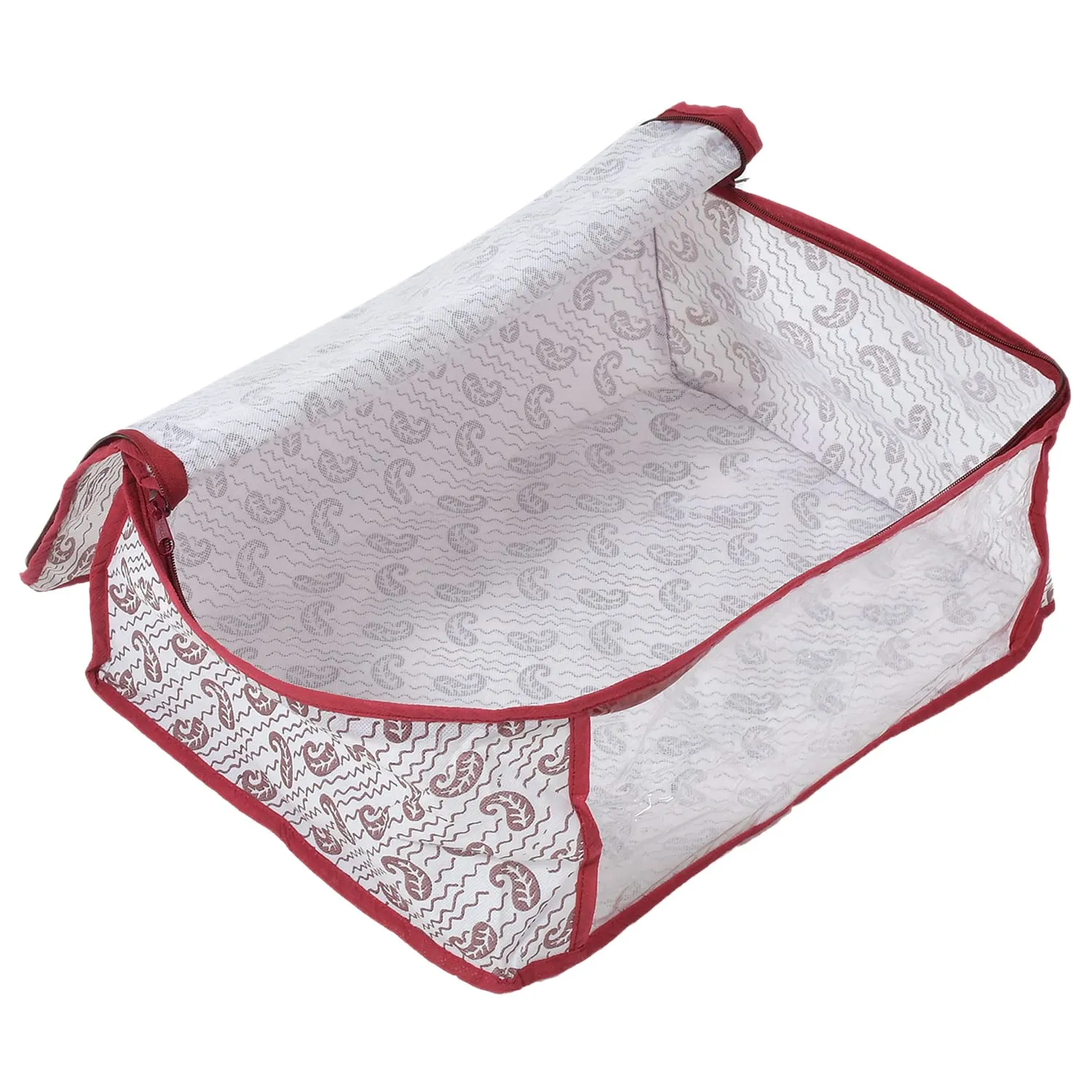 Kuber Industries Paisley Design Non-woven Sarees, Clothes Cover/Organizer With Transparent Window- Pack of 12 (White)-44KM0352