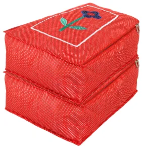 Kuber Industries Wardrobe Organizer for Clothes|Non Woven Drawer Organizer|Cloth cover Bags For Storage|Dot Printed|Set of 2 (Red)