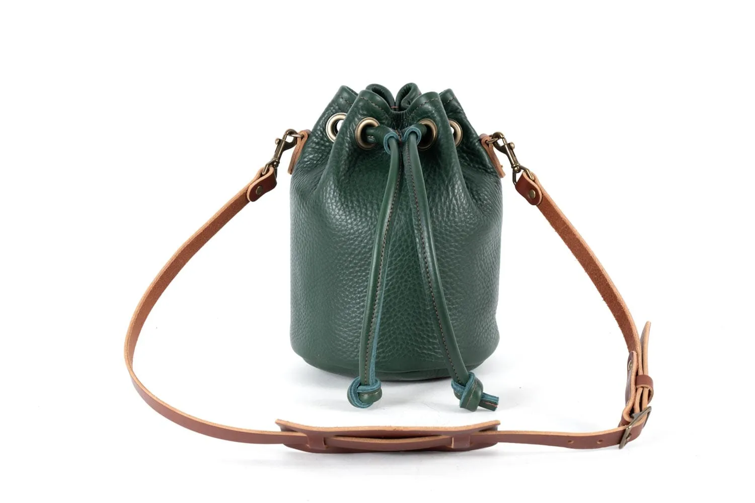 LEATHER BUCKET BAG - MEDIUM - FOREST GREEN