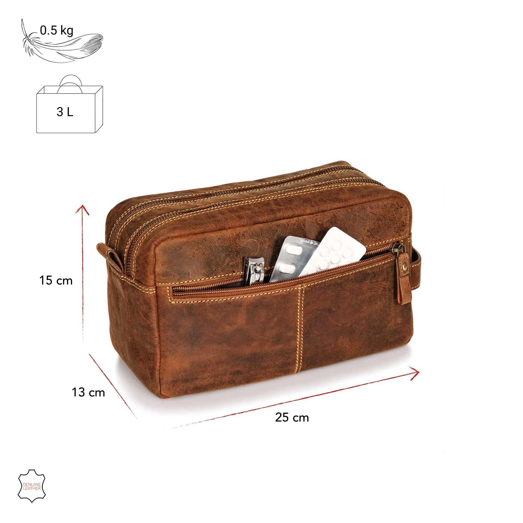 Leather Toiletry Bag Stockholm I Genuine Leather Wash Bag For Men And Women