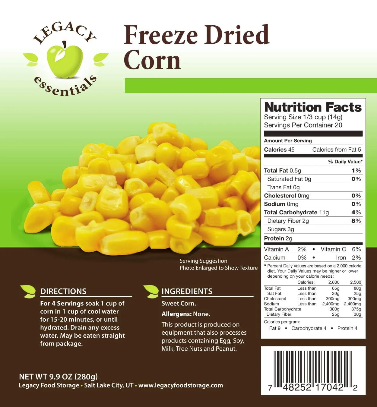 Legacy Freeze Dried and Dehydrated Vegetables - Corn