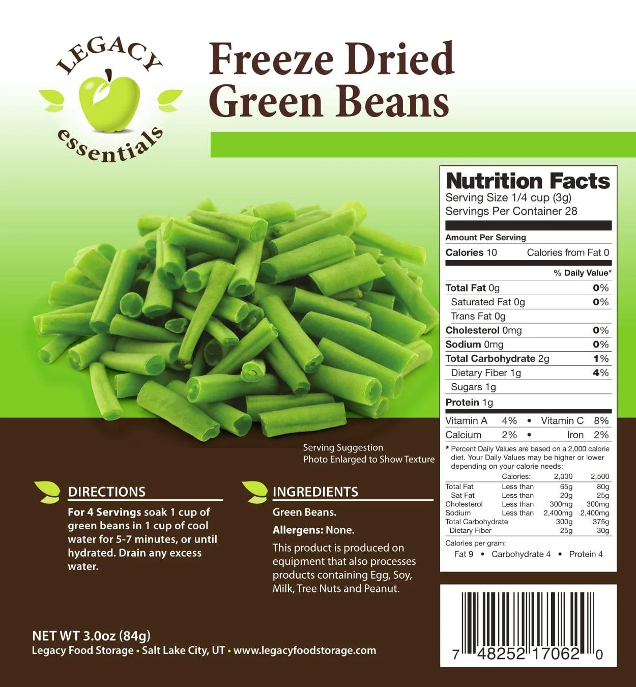 Legacy Freeze Dried and Dehydrated Vegetables - Green Beans