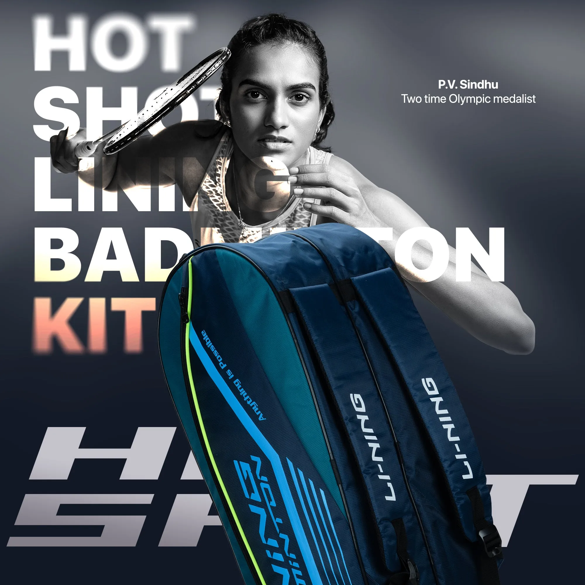 Li-Ning Hot Shot Badminton Kit Bag Kit Bag (Green / Blue) (Size - L/50 L)