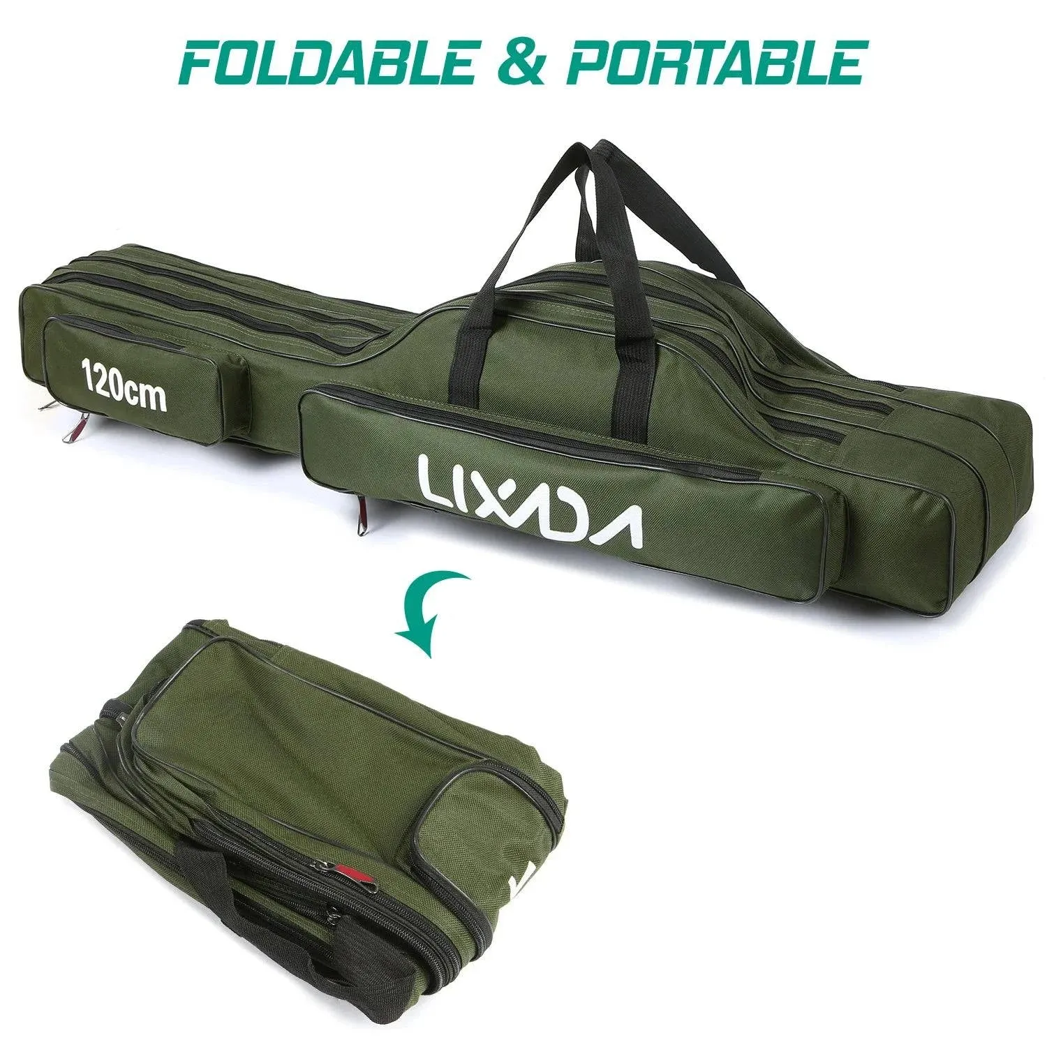 Lixada 3-Layer Portable Folding Fishing Rod Bag 90cm/120cm/150cm Fishing Tackle Case Multifunctional Fishing Rod Bags Case