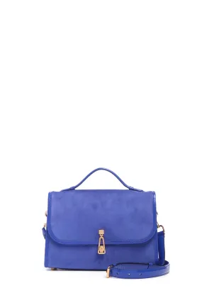 Medium Leonora Flap Bag in Cobalt Suede