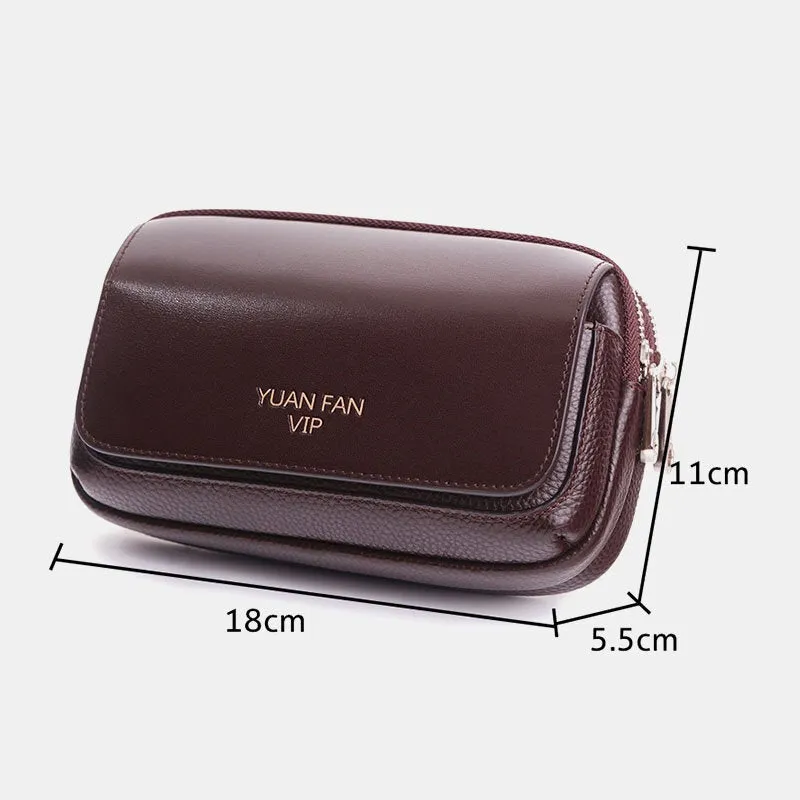 Men Genuine Leather Double Layer Large Capacity Waist Bag Retro Mini 6.5 Inch Phone Belt