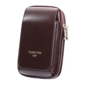 Men Genuine Leather Double Layer Large Capacity Waist Bag Retro Mini 6.5 Inch Phone Belt