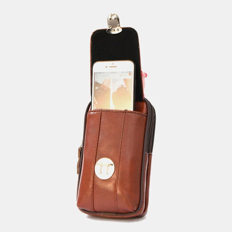 Men PU Leather Multifunction Casual 6.3 Inch Phone Bag Waist Sling