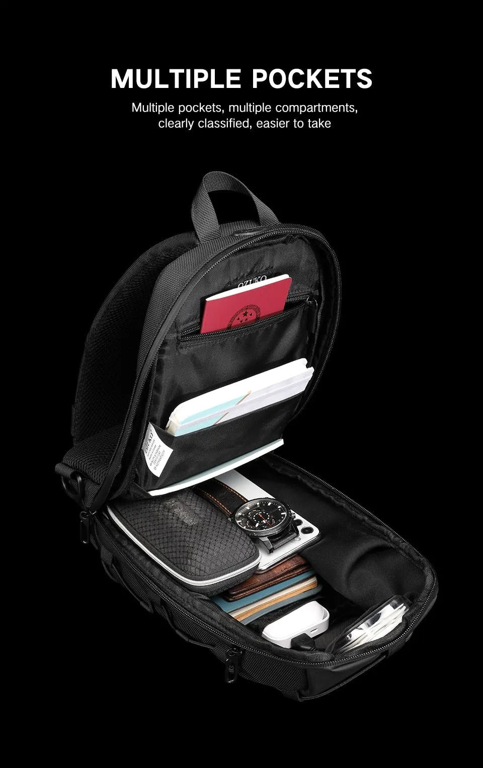 Men's Chest USB Charge Sling Bag