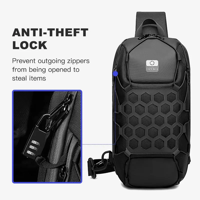 Men's Chest USB Charge Sling Bag