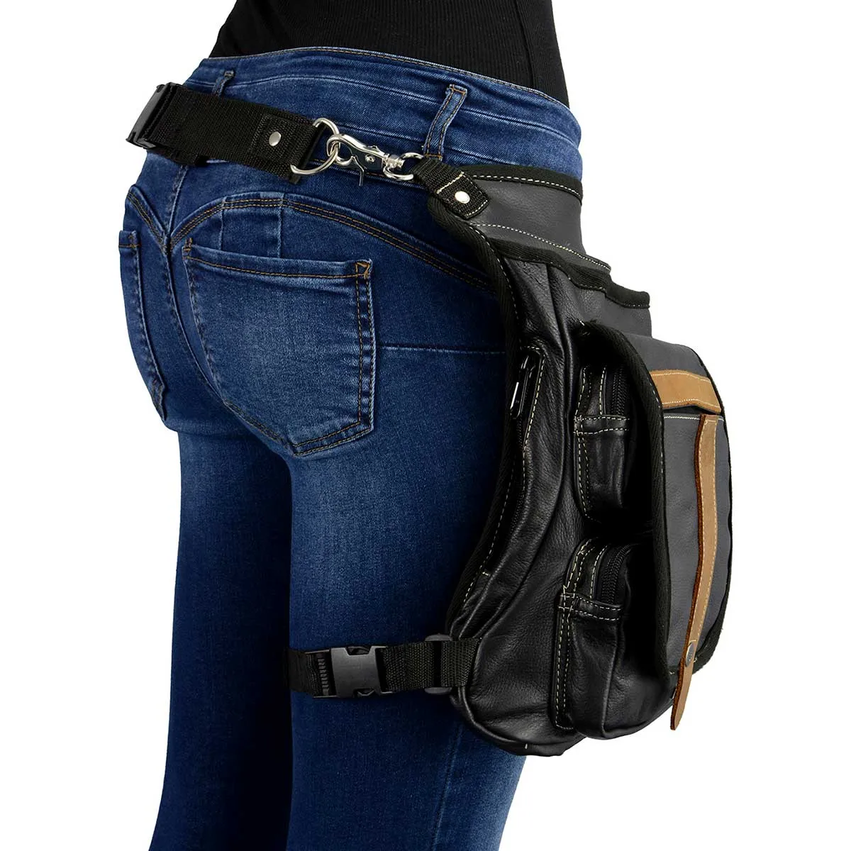 Milwaukee Leather MP8897 Black and Tan Conceal and Carry Leather Thigh