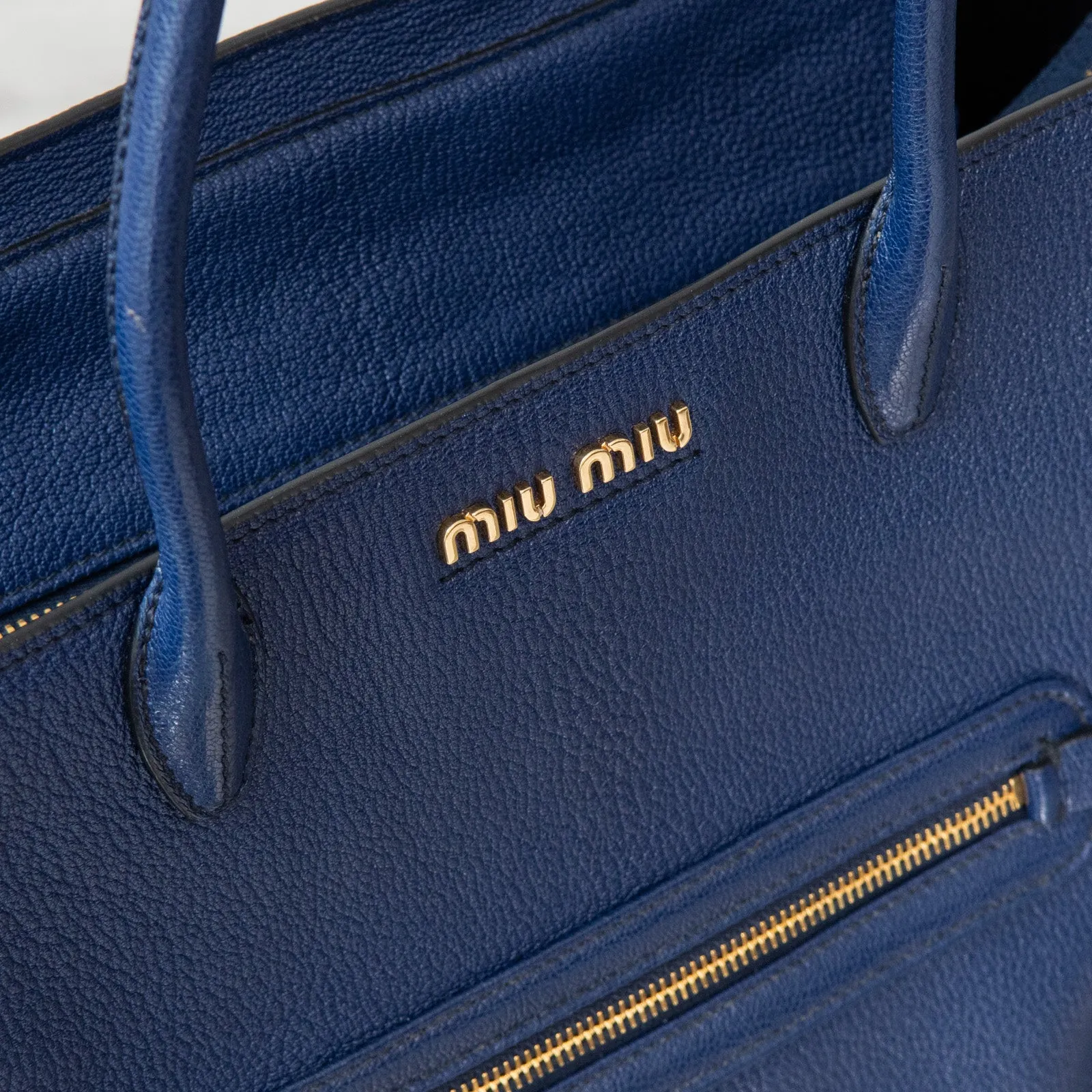 Miu Miu Blue Leather Tote Bag