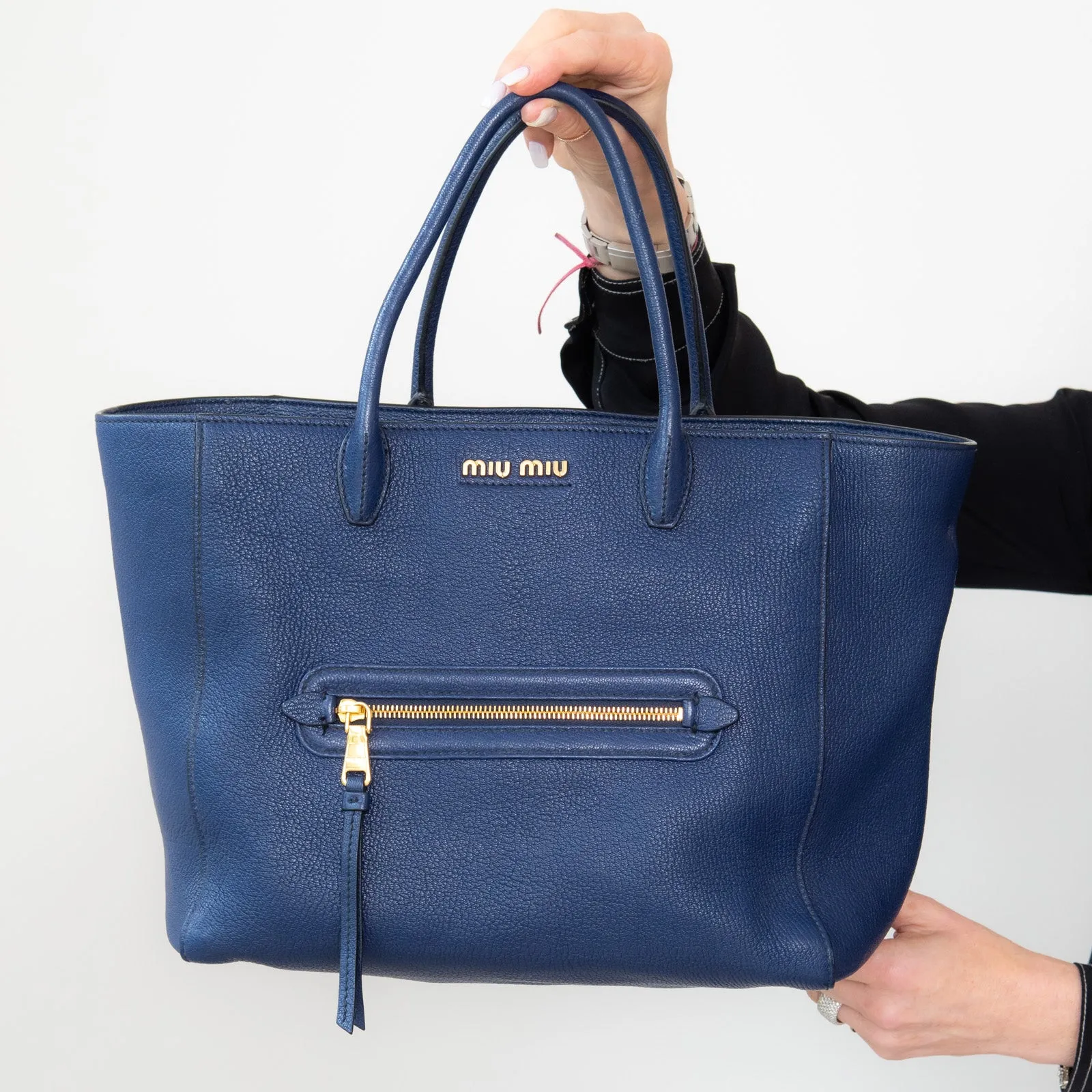 Miu Miu Blue Leather Tote Bag