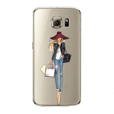 Modern Fashion Shopping Girls Patterns Soft TPU Back Cases Cover for Samsung Galaxy S6 S6 edge S6 edge plus Phone Cases fundas