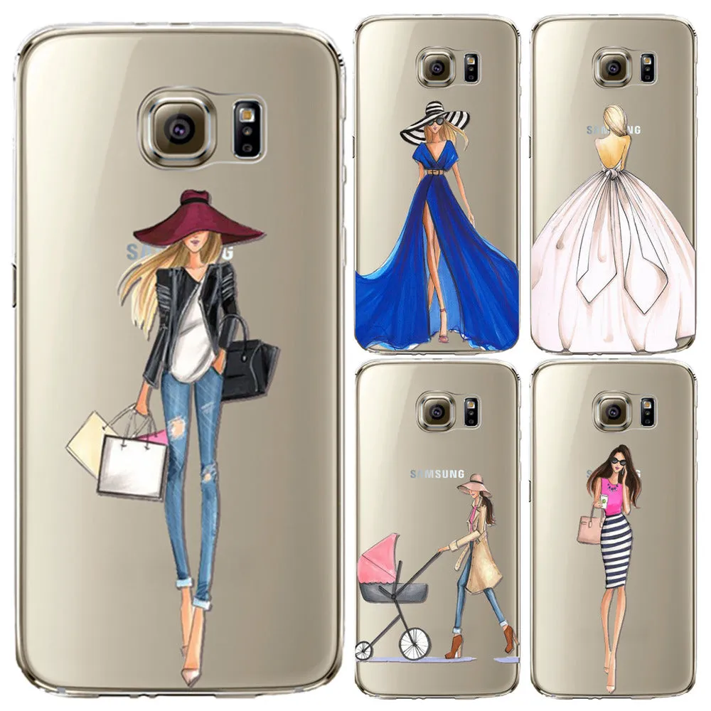 Modern Fashion Shopping Girls Patterns Soft TPU Back Cases Cover for Samsung Galaxy S6 S6 edge S6 edge plus Phone Cases fundas