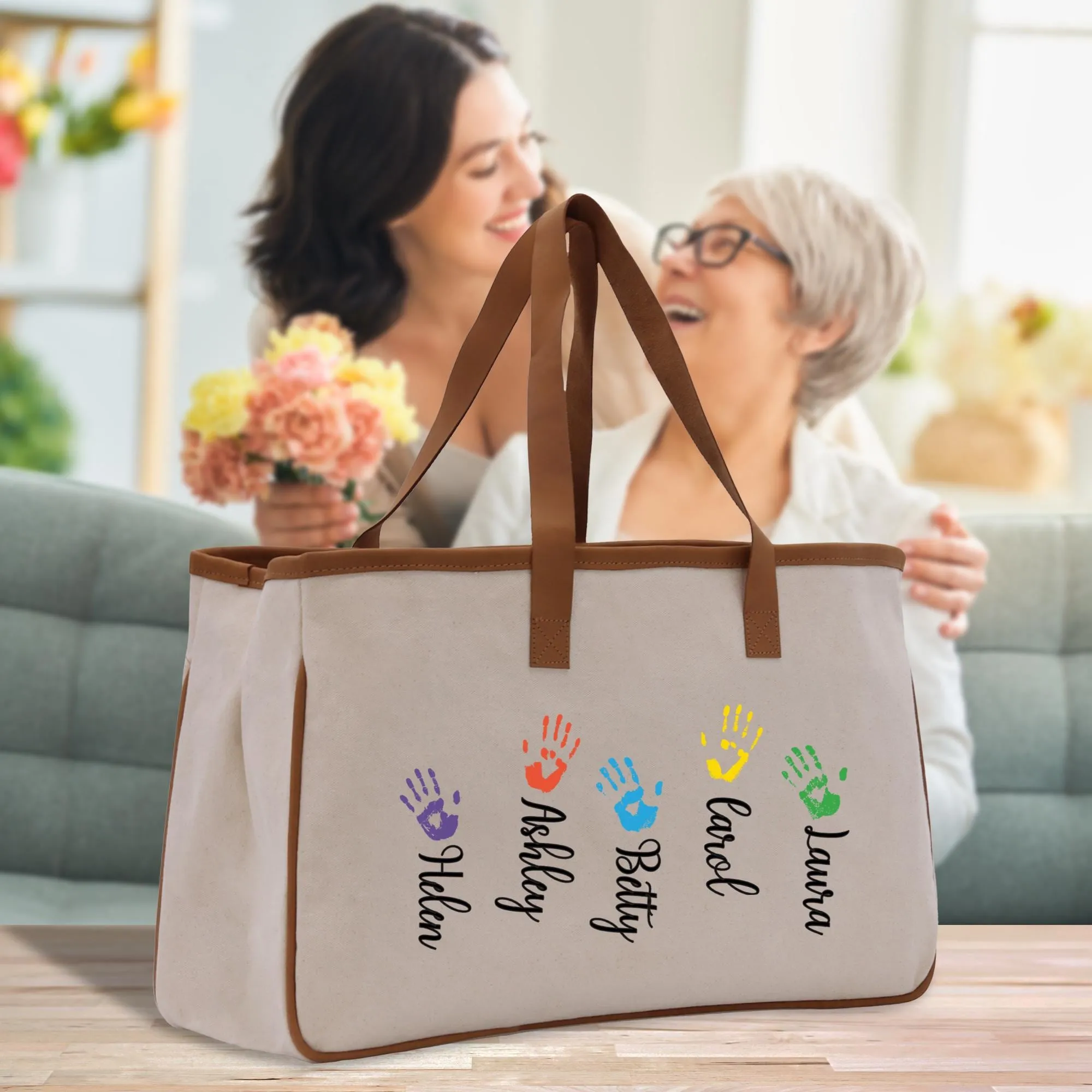 Mom Grandchild Kids Names Custom Grandma Tote Bag Grandma's Getaway Bag Personalized Grandma Gift Bag Shopping Bag Mother Day Gift (MDT1006)