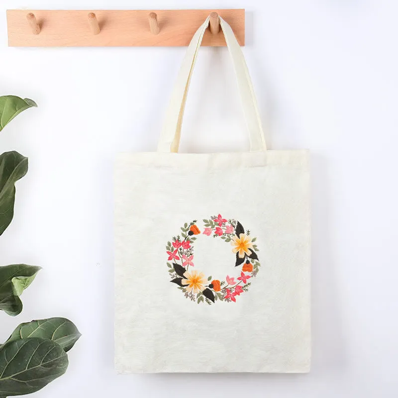 Morden Floral Tote Canvas Bag Hand Embroidery Kit